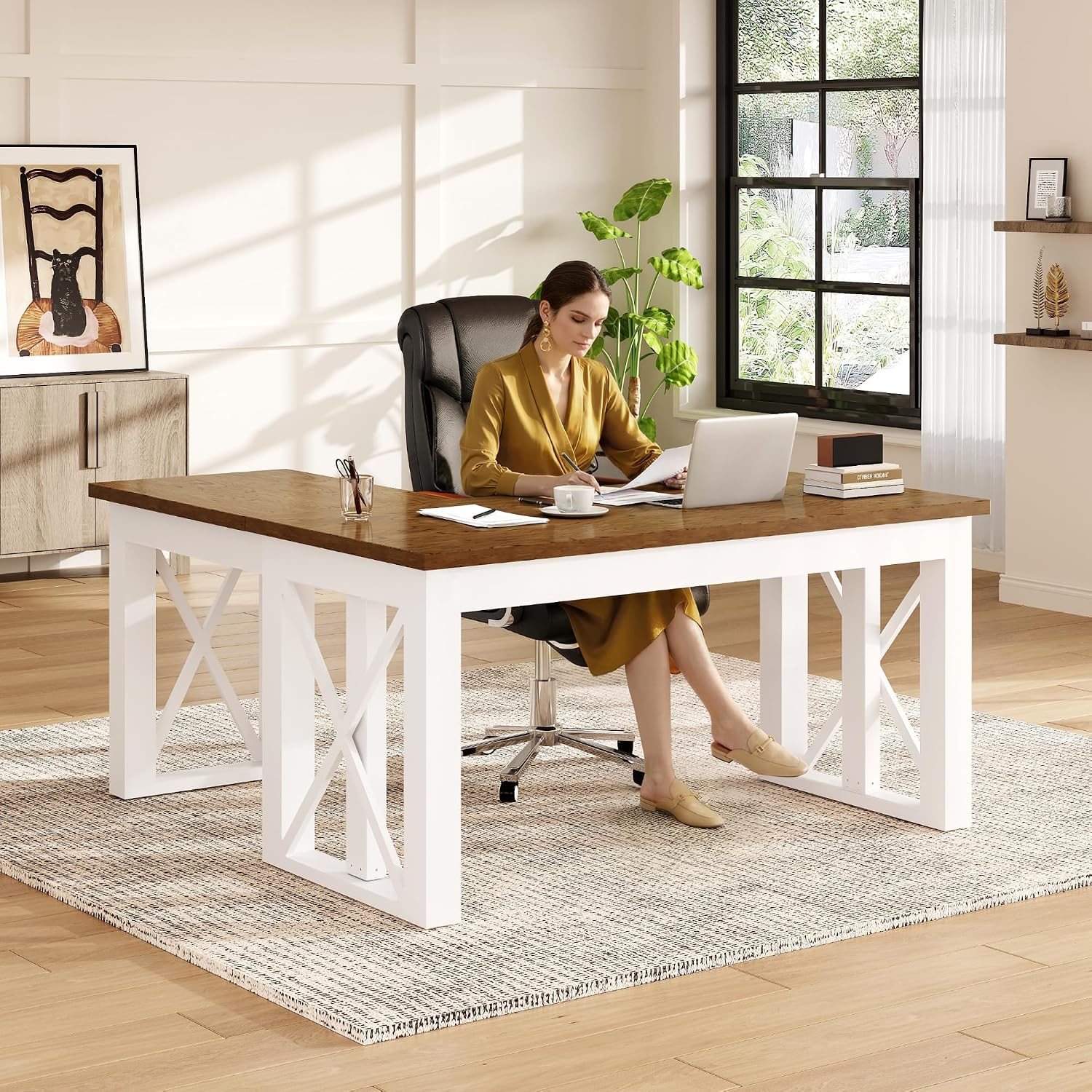 Desk Setup L Shaped - Г-образный стоячий стол с ящиком, рабочая